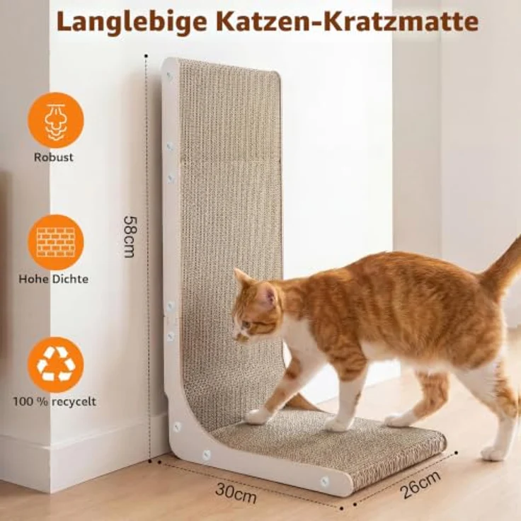Gimars Hole 58cm Kratzbrett Katze L-Form, stabiles Kratzmöbel aus hochdichter Wellpappe, rutschfeste Unterseite, weiß – Bild 4