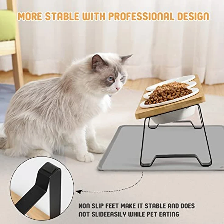 Lannvan Katzennapf Erhöht, 3er Set Keramik mit Silikonunterlage, ergonomisch Neigung 15° für Katzen und kleine Hunde, rutschfest und leicht zu reinigen – Bild 4