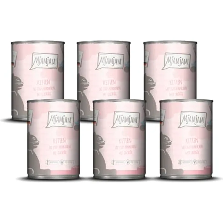 MjAMjAM Kitten Nassfutter, Premium Hühnchen mit Lachsöl, getreidefrei, 6er Pack (6 x 400 g), hoher Fleischanteil