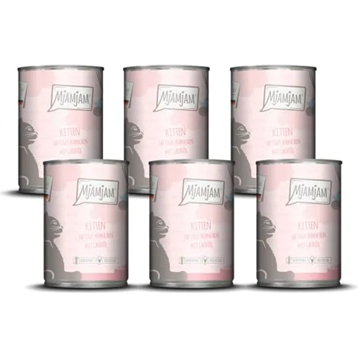 MjAMjAM Kitten Nassfutter, Premium Hühnchen mit Lachsöl, getreidefrei, 6er Pack (6 x 400 g), hoher Fleischanteil – Bild 1