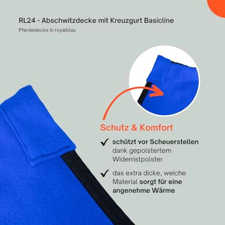 RL24 Abschwitzdecke mit Kreuzgurt BASICLINE, atmungsaktiv und schnelltrocknend, königsblau, 125cm – Bild 5