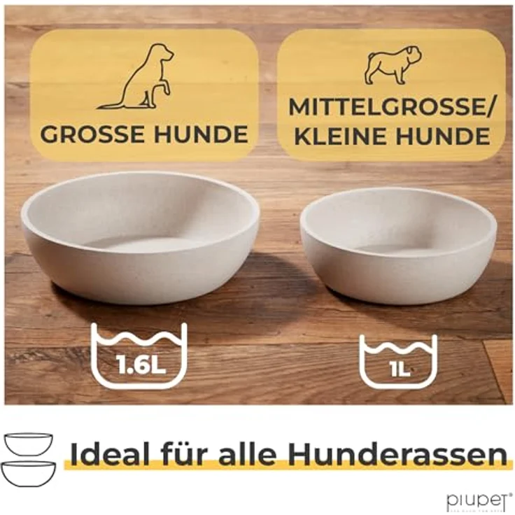 PiuPet® Futternapf und Wassernapf für Hunde, 2 x 1L, spülmaschinenfest, beige, 17,5cm Durchmesser, für große Hunde – Bild 3