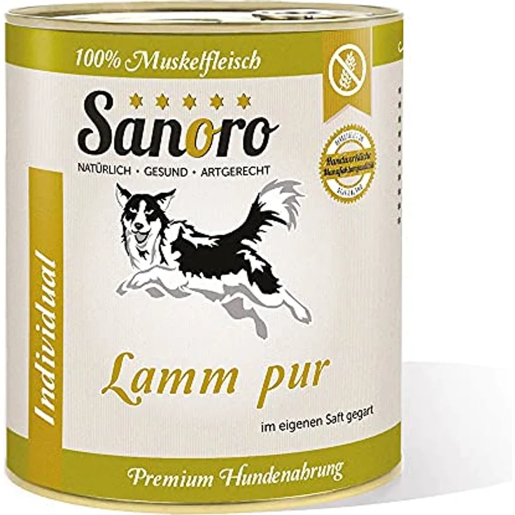 Sanoro Lamm pur, 100% Muskelfleisch von Lamm und Schaf, salzfrei, hypoallergen, singleprotein, für Ausschlussdiäten geeignet, 6 x 800g – Bild 1