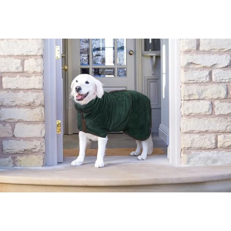 Lucky Paws® Hundebademantel – doppellagiger, ultra-absorbierender & luxuriös weicher Hunde Bademantel in Dunkelgrün – für schnelles Trocknen und perfekten Komfort (S) – Bild 2
