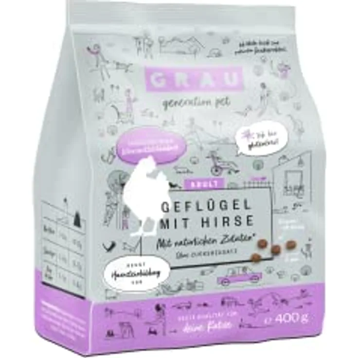 GRAU Trockenfutter für Katzen - Geflügel mit Hirse, glutenfrei, 400 g, für Erwachsene und ältere Katzen, beugt Harngries vor