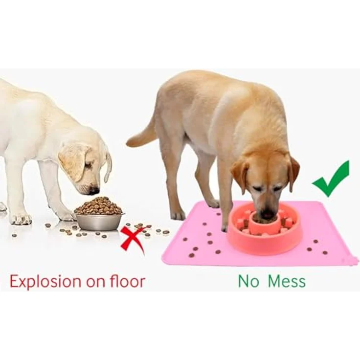 Joytale Silikon-Futtermatte, rutschfeste wasserdichte Futtermatte mit erhöhtem Rand für Hunde und Katzen, 53 x 37 cm, Rosa – Bild 4