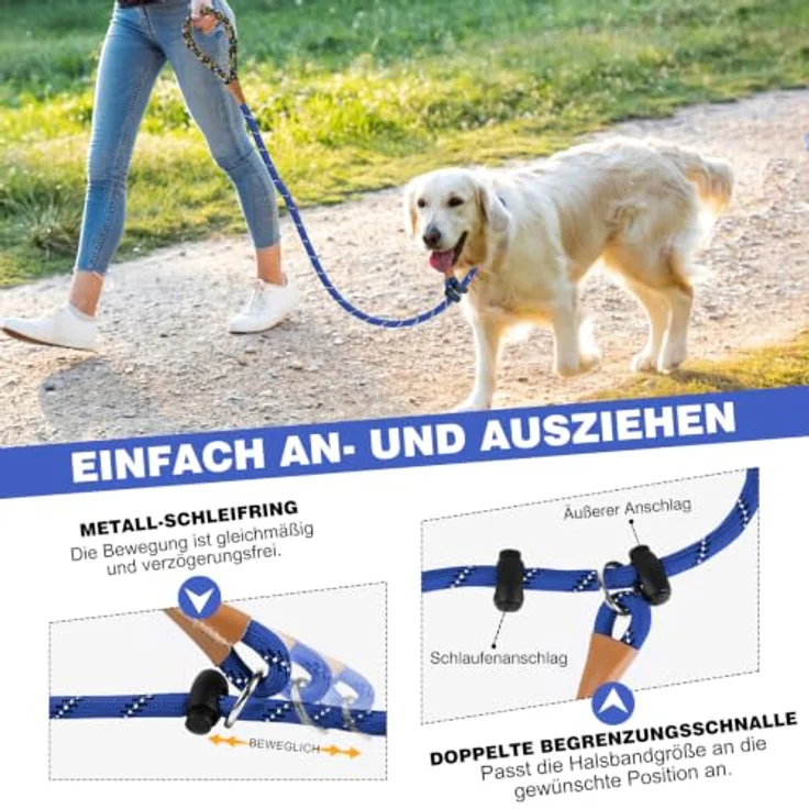 lynxking Hundeleine 180 cm, reflektierende Schleppleine mit Zugstopp und gepolstertem Griff, ideal für Training und Gassi gehen – Bild 4