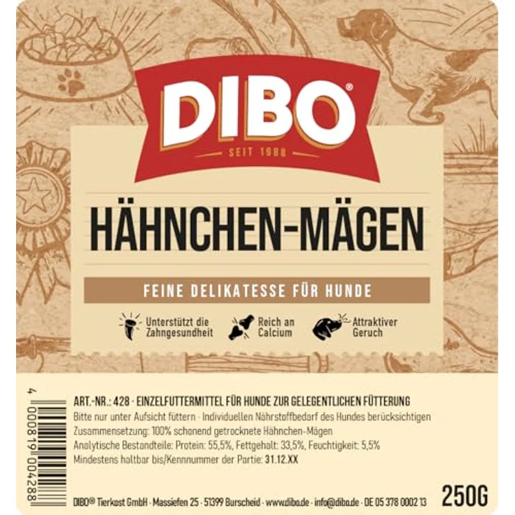 DIBO Hähnchenmägen 250g, Naturkau-Snack ohne chemische Zusätze, hochwertiges Hundefutter aus deutscher Herstellung – Bild 4