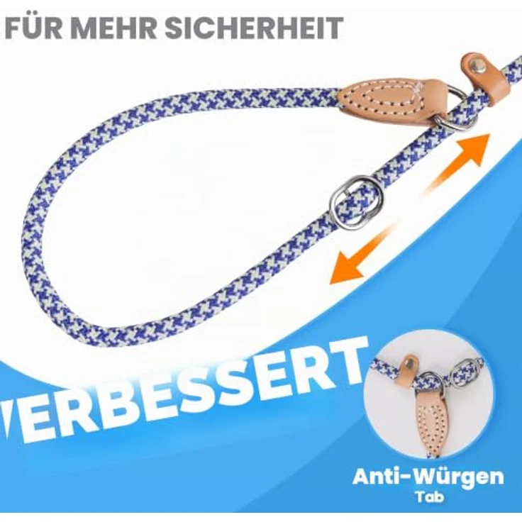 Grand Line Retrieverleine mit Zugstopp, 150 cm Moxonleine mit reflektierenden Elementen für sichere Kontrolle - 6mm, Blau-Grün – Bild 2
