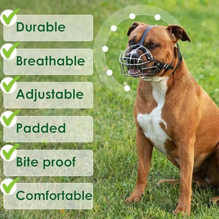 BRONZEDOG Maulkorb für Hunde, Metallmaske mit verstellbaren Lederriemen, für Amstaff und Pitbull, Braun (Rosa), one Size – Bild 5