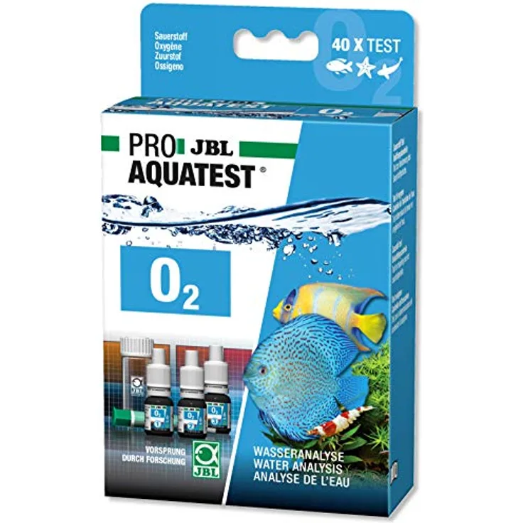 JBL ProAquaTest O2, Wassertest-Set für Sauerstoffbestimmung in Süß-/Meerwasser-Aquarien und Teichen, inkl. Reagenzien und Farbskala, 40 Tests