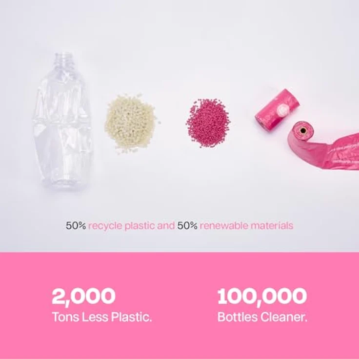 Deo Doo Hundekotbeutel, mit Henkel, Rose Duft, 360 Stück, 30 Rollen, aus recyceltem Material, 50% Speisestärke, auslaufsicher – Bild 2
