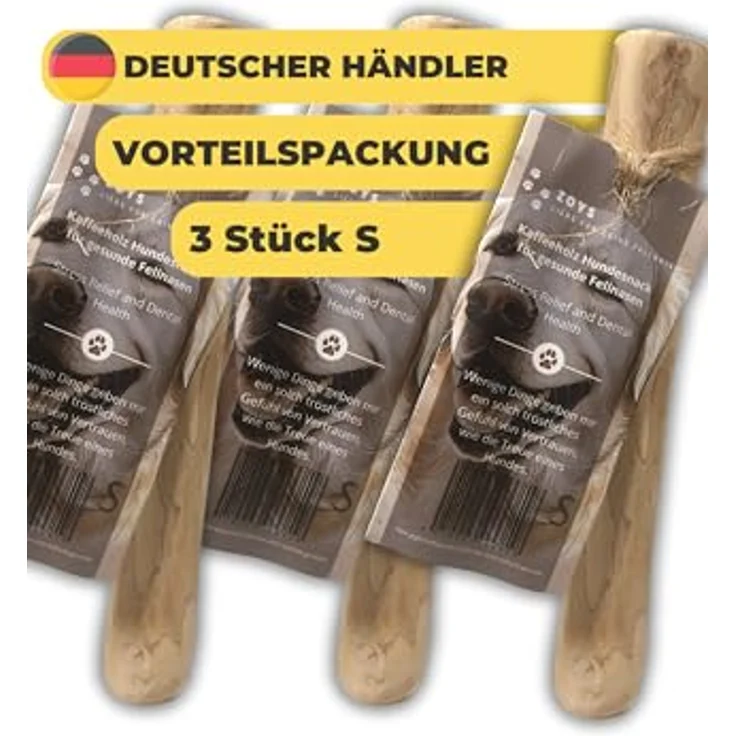 Zoys® Kaffeeholz für Hunde - Natürlicher Kauknochen S für Zahnreinigung & gesunde Kaumuskulatur, langlebig & splitterarm, 3 Stück – Bild 1