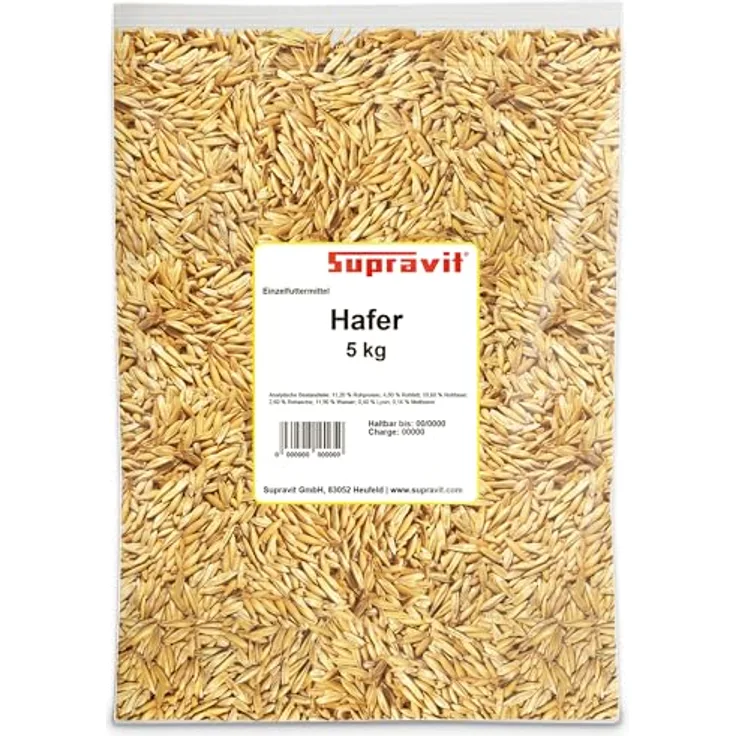 Supravit Hafer ganz 5kg, ungeschält und staubfrei, frischer gelber Futterhafer für Pferd und Pony, natürlicher Energielieferant