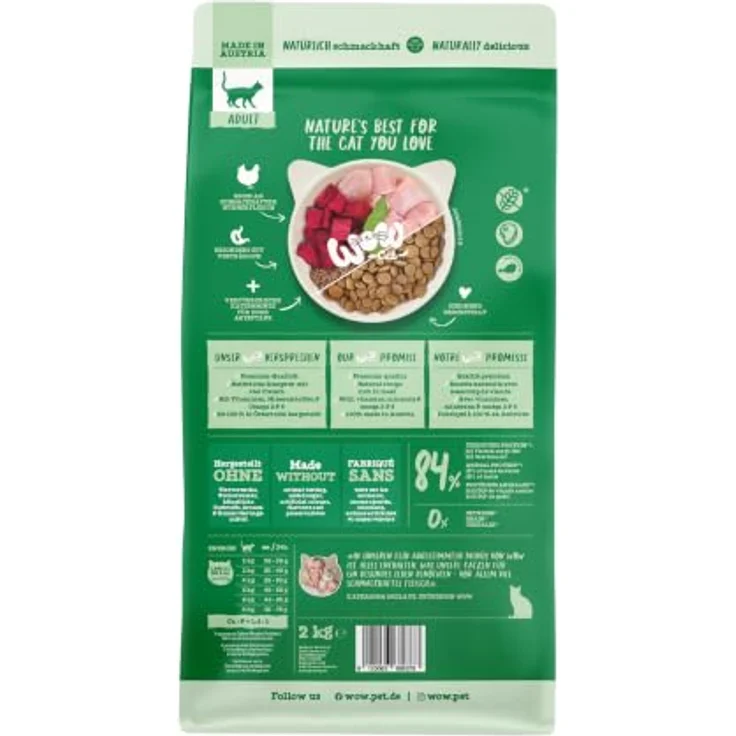 WOW Cat Adult Huhn, Premium-Trockennahrung für ausgewachsene Katzen, 2 kg, reich an 84 % tierischem Protein, ohne Getreide, hergestellt in Österreich – Bild 2