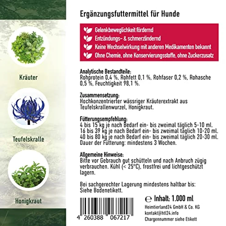 TJURE Teufelskralle Liquid für Hunde, 1000 ml, pflanzliches Ergänzungsfuttermittel zur Unterstützung der Beweglichkeit, ohne Zusatzstoffe, Made in Germany – Bild 5
