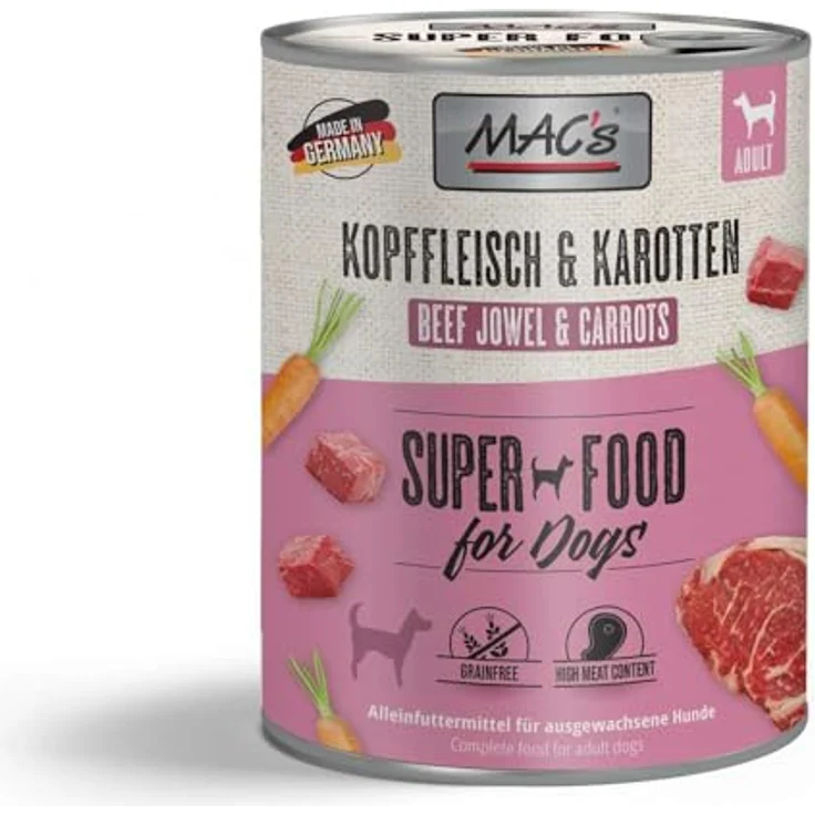 MAC's Dog Kopffleisch und Karotten, Getreidefreies Nassfutter für ausgewachsene Hunde, 12x800g – Bild 2