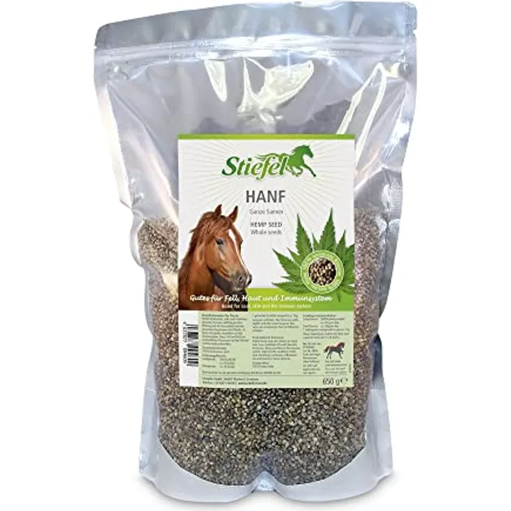 Stiefel Hanf, ganze Samen 650g, 100% naturbelassene Kräuter für Pferdefutter, ohne Zusatzstoffe