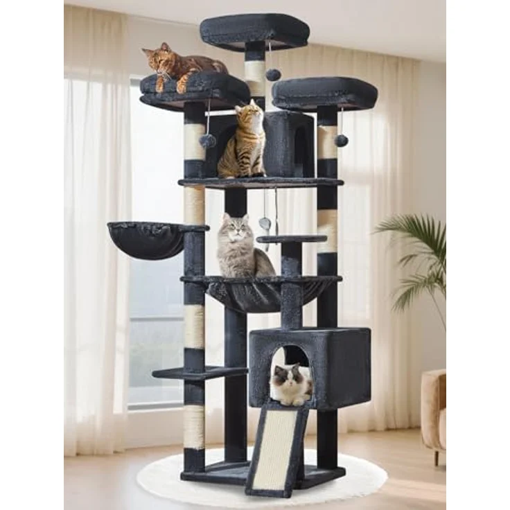 Taoqimiao 193cm Kratzbaum XXL, Multi-Level Katzenbaum für große Katzen mit 3 Plattformen und 7 Sisal-Kratzpfosten, MS047G – Bild 2