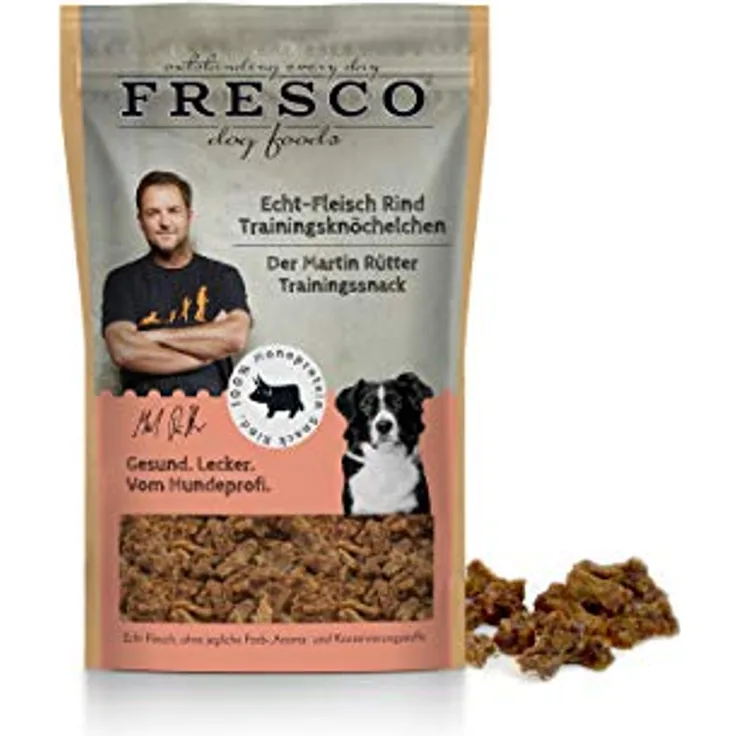 Fresco Dog Martin Rütter Trainingsknöchelchen Rind 150g | getreidefreie Hundeleckerlies aus 92% frischem Rindfleisch | 100% natürliche Zutaten für Training und Belohnung