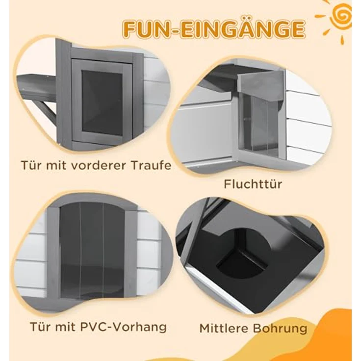 PawHut Katzenhaus 2-Etagen, winterfest und wasserdicht mit Asphaltdach, klappbarem Deckel und Treppe, Outdoor Katzenhöhle für Garten und Balkon, 78 x 55,5 x 91 cm, Weiß – Bild 4