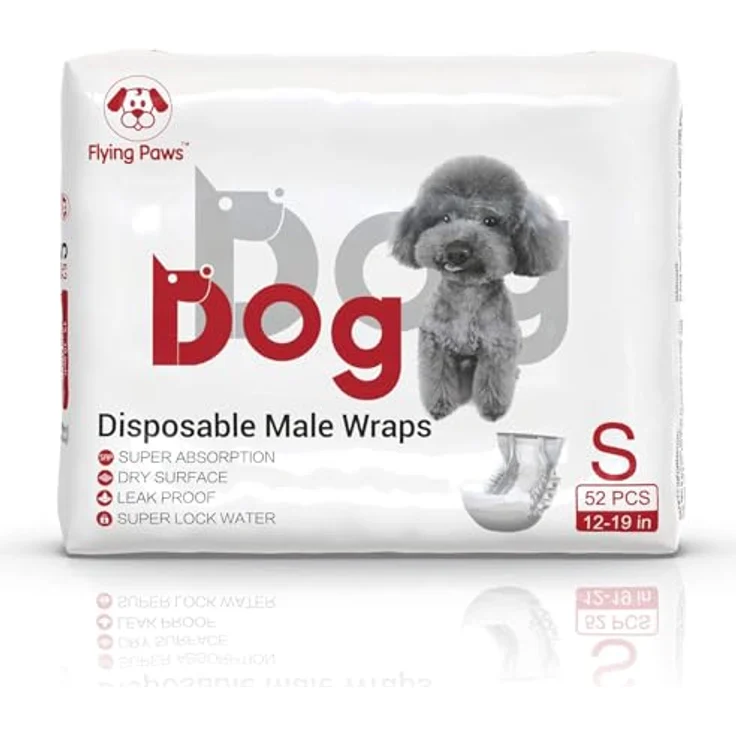 Flying Paws Rüdenwindel S, 52 Stück Einweg-Hundewindeln für kleine Rüden, super saugfähig, Passform 30-48 cm, atmungsaktiv mit pfotendesign – Bild 2