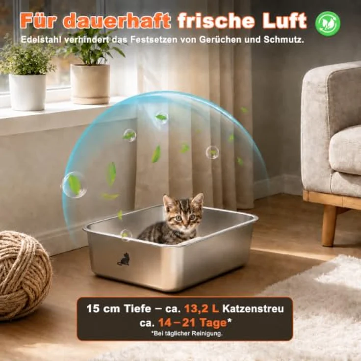 ZEDELMAIER Edelstahl Katzenklo kompakt, hygienisch & kratzfest für kleine Katzen, leicht zu reinigen – Bild 2