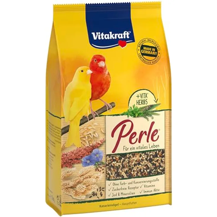 Vitakraft Kanarien Perle, Vogelfutter mit Vitaminen und Mineralien, ohne Zuckerzusatz, 1kg