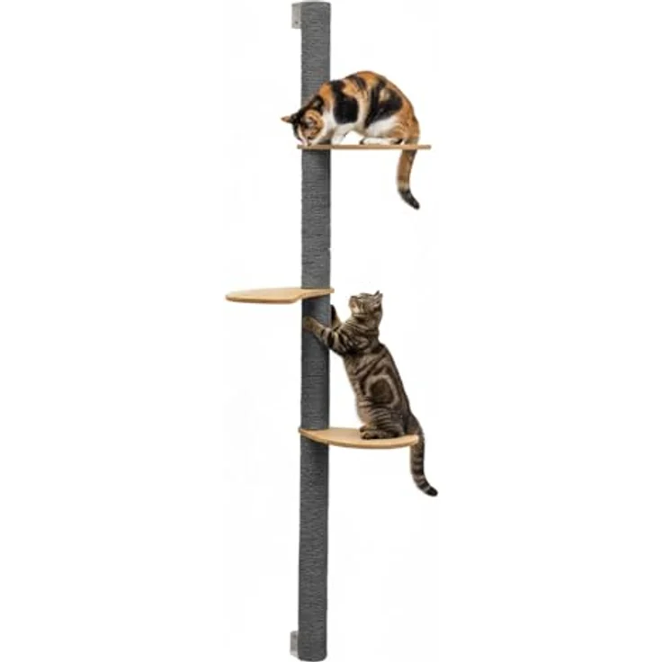 EYEPOWER Wandkratzbaum Luna 170 cm, Katzenkletterbaum mit 3 Plateaus aus massivem Bambus und Sisal, zur Wandmontage – Bild 1