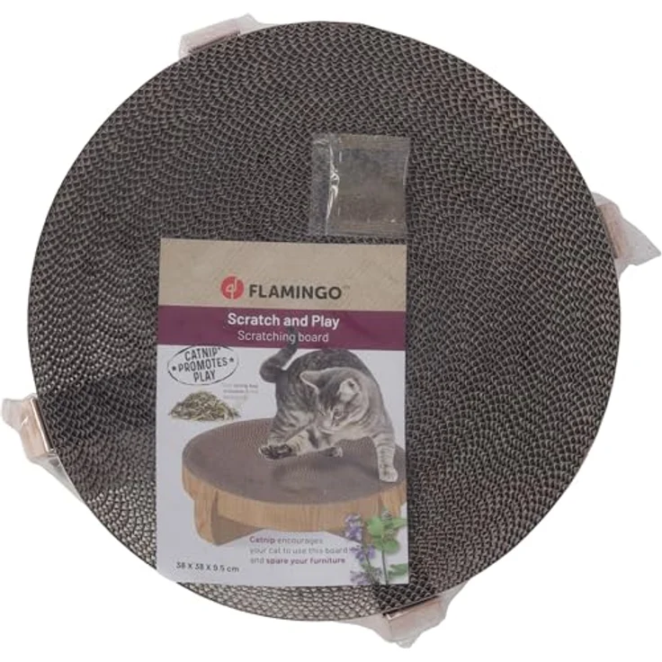 Flamingo Kratzkarton Lico, stabiler Kratzplatz für Katzen mit Katzenminze, braun, 38 x 38 x 9,5 cm – Bild 2