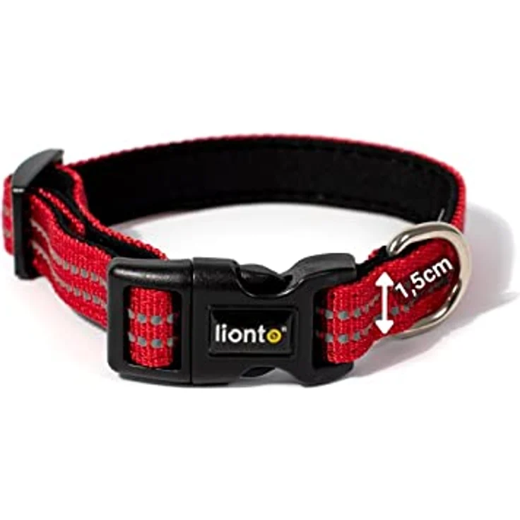 lionto Hundehalsband XS, strapazierfähiges Nylon, weiches gepolstertes Halsband, 360° reflektierend, Klickverschluss, stufenlos verstellbar, rot – Bild 4