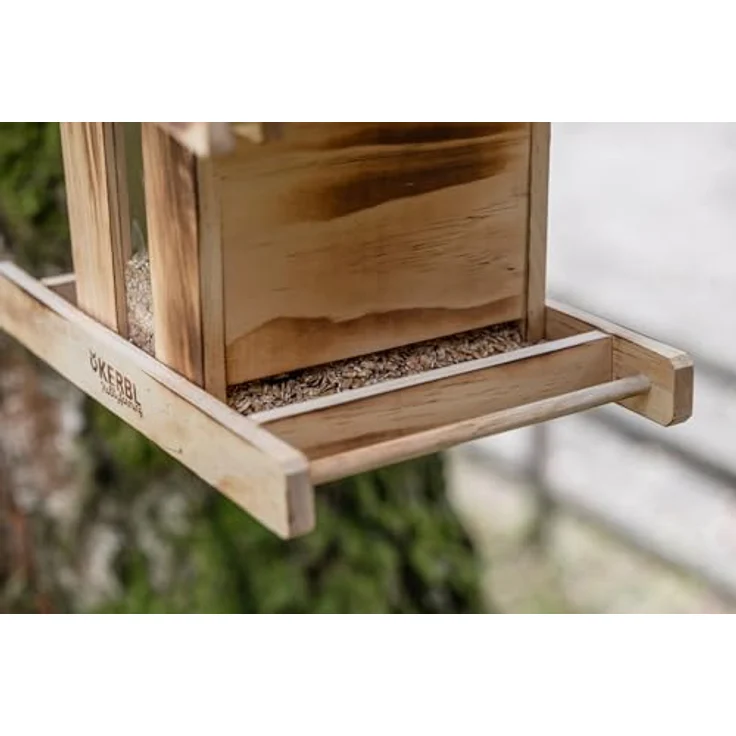 Kerbl Hobbyfarming 87044 Vogelfutterhaus, aus witterungsbeständigem Holz mit Glasscheibe zur Füllstandsanzeige, reißfester Kordel und Sitzstange für Vögel, natürliche Optik – Bild 5