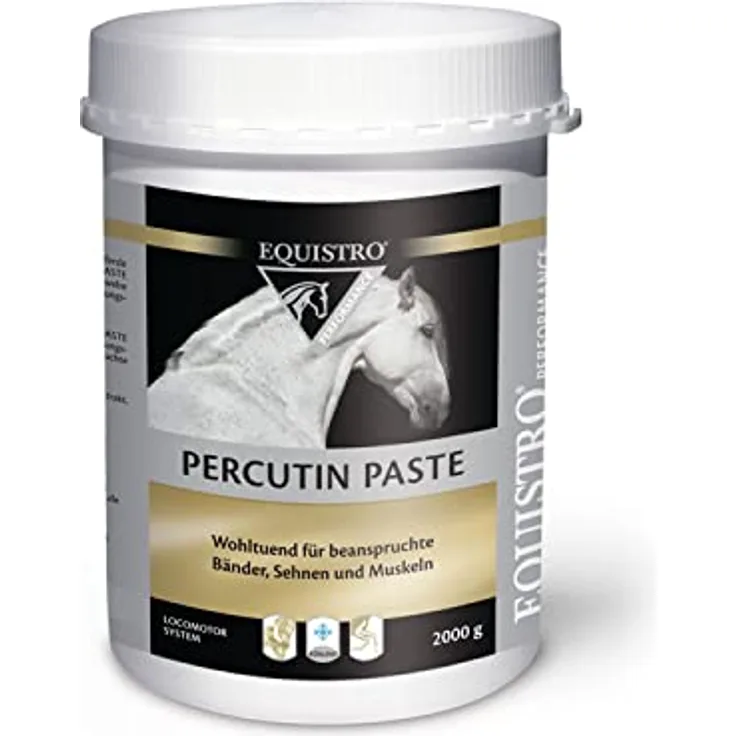 EQUISTRO® Percutin Paste, Pflegeprodukt für Pferde mit Tonerde, Arnika und Menthol, normalisiert die Flüssigkeitsverteilung im Gewebe, 2.000g