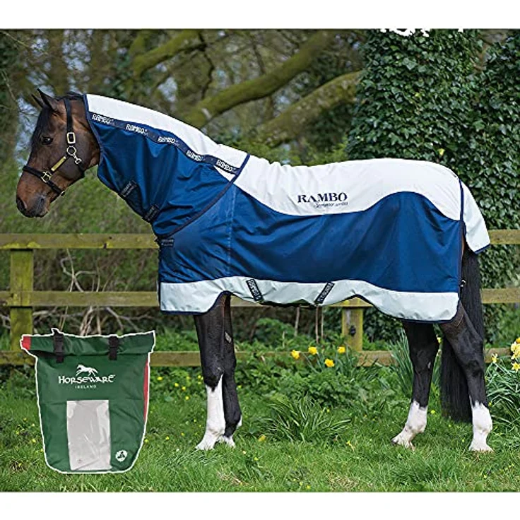 Horseware Rambo Series Turnout, Insekten-/Sommerdecke für Pferde, atmungsaktiv, wasserdicht im Rücken, 100 g Unterbett, abnehmbares Halsteil – Bild 2