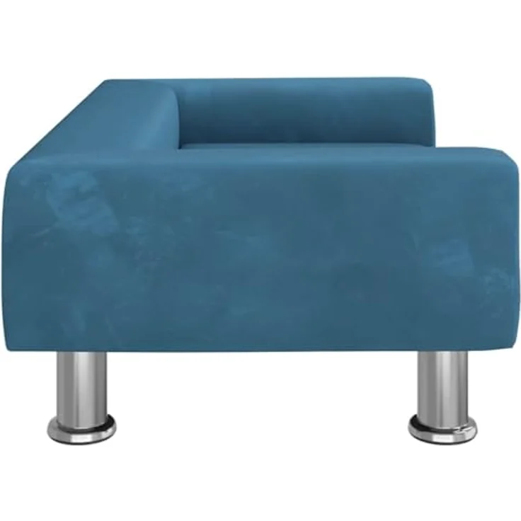 vidaXL Hundekorb Hundebett Blau 70x45x26,5 cm Samt Körbchen Hundesofa mit massivem Kiefernholzrahmen und verchromten Stahlfüßen – Bild 4
