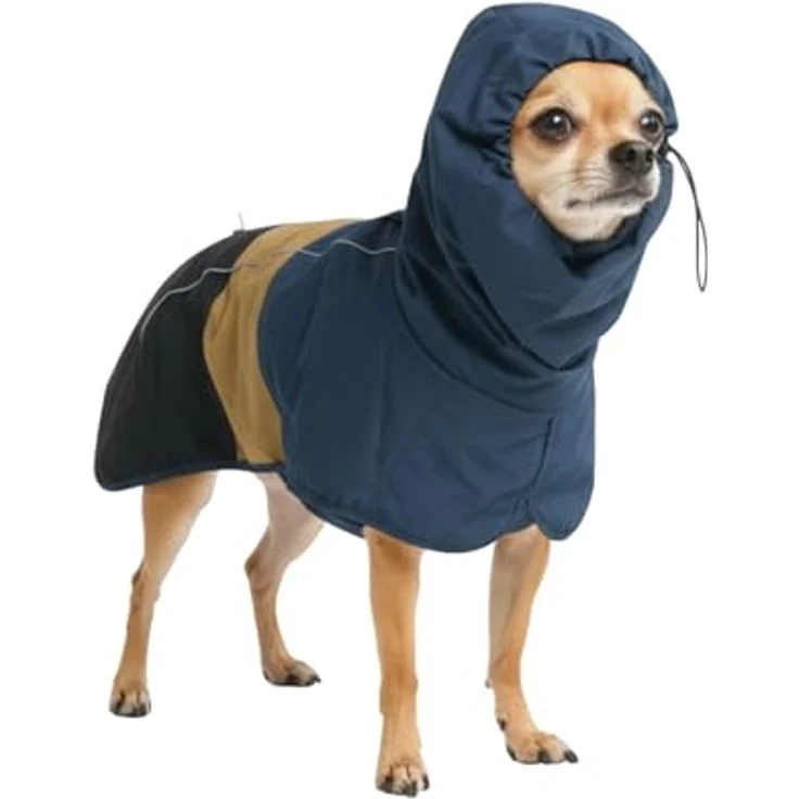 Spark Paws Hunderegenmantel, wasserdicht und winddicht mit reflektierender Ganzkörperabdeckung für Hunde in Blau – Größe S – Bild 1