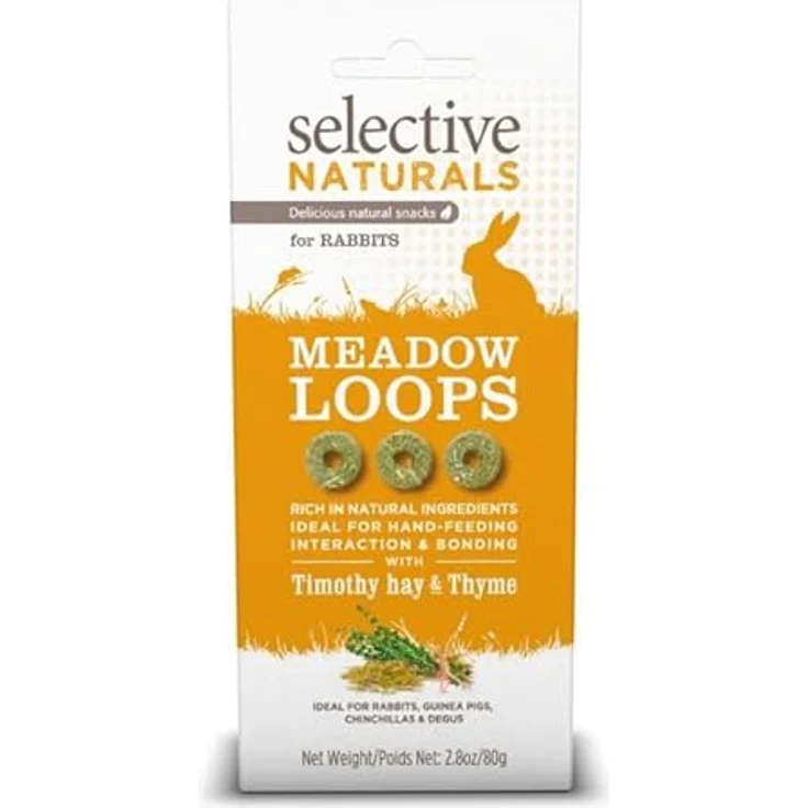 Supreme Selective Naturals Meadow Loops Timothy Hay & Thyme, Snack für pflanzenfressende Kleinsäuger, 4er Pack, 4 x 80 g, ohne Zucker und Farbstoffe – Bild 2