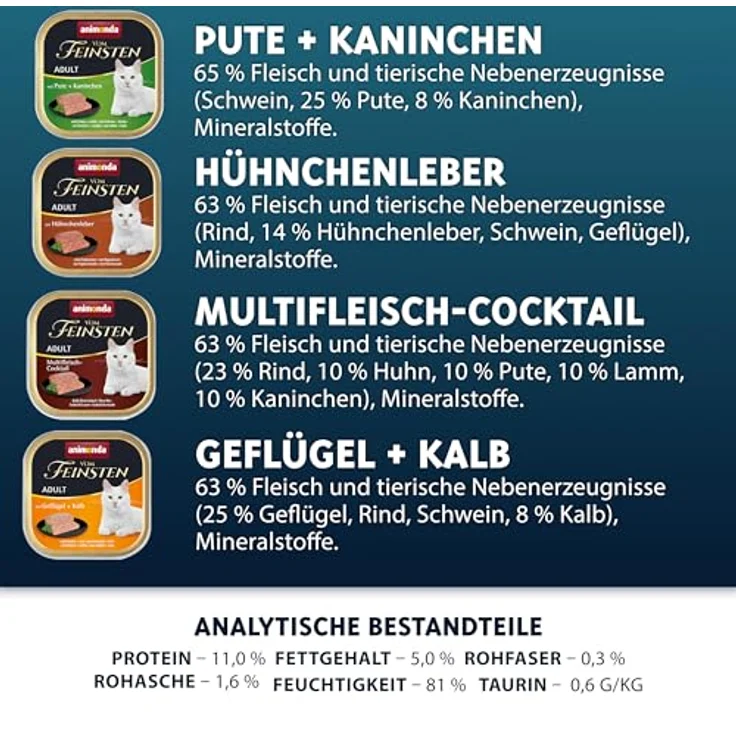 animonda Vom Feinsten Adult Vielfalt (32 x 100 g), Nassfutter für ausgewachsene Katzen, ohne Getreide und Zucker, 100 % frische fleischliche Zutaten, Taurin-reich – Bild 3