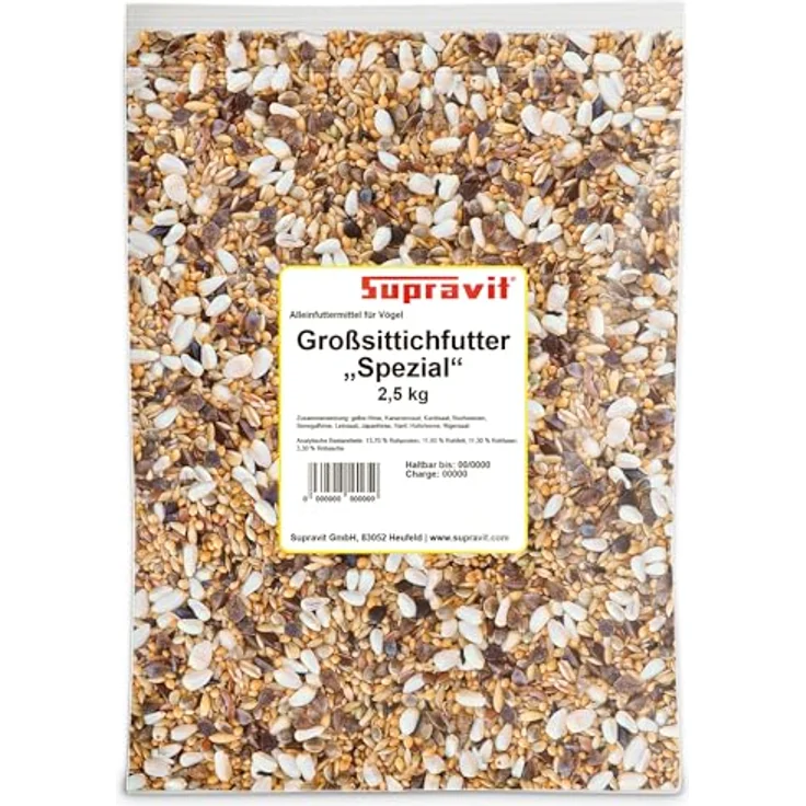 Supravit Vogelfutter Großsittiche Spezial 2,5kg - leicht bekömmliches Alleinfutter ohne Sonnenblumenkerne, reich an Vitaminen und Mineralien, für Ziervögel & Papageien – Bild 1