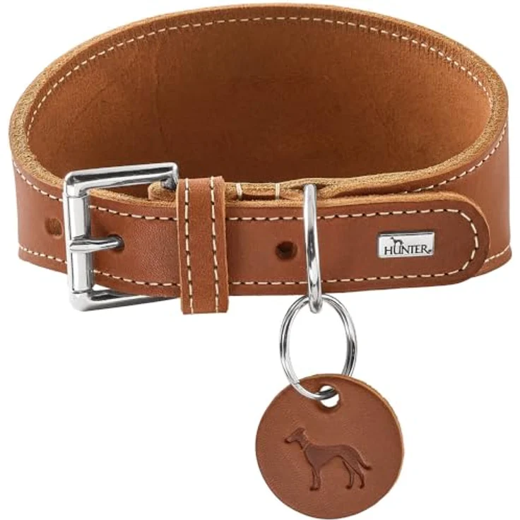 HUNTER Windhundhalsband Aalborg Cognac, Robustes Softleder, Kehlkopfschonend, Druckverteilendes Design, Größe 37, Made in Germany – Bild 1