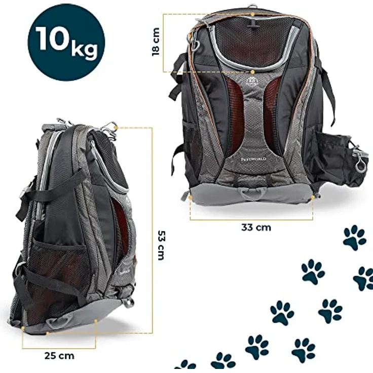 PETSWORLD Hunderucksack für Hunde bis 5 kg, inkl. Kotbeutelspender, Wassernapf und Laptopfach, flugtauglich als Handgepäck, komfortabel und sicher – Bild 3