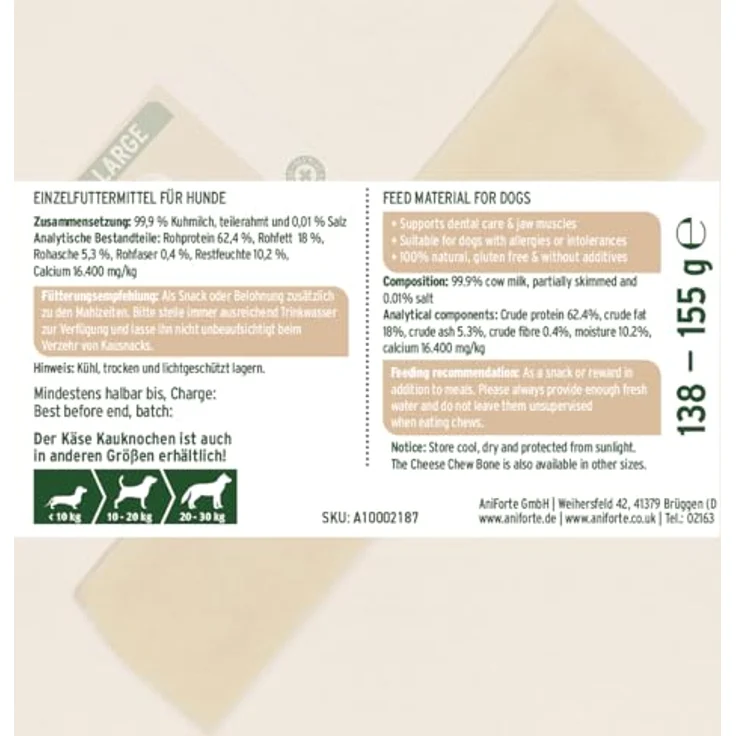 AniForte Käsekauknochen für Hunde, 146 g, 100% natürliche Zutat, gluten- und zuckerfrei, laktosearm, vegetarisch, für Allergiker geeignet – Bild 7