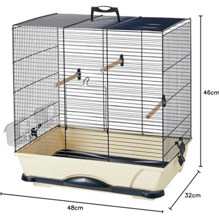 Savic Vogelheim Primo 40, 46 x 32 x 48 cm, blau/beige, inkl. Tränken und Sitzstangen, leichte Reinigung durch entnehmbare Schublade – Bild 3