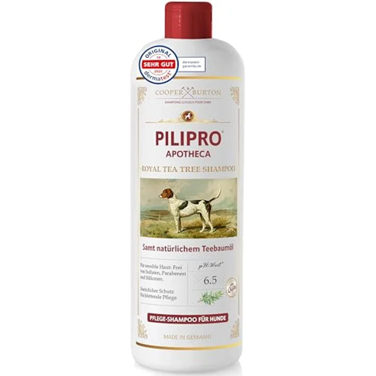 COOPER & BURTON Teebaumöl Hundeshampoo 500ml | pH-hautschonendes Shampoo gegen Juckreiz, Flöhe, Zecken & Milben für alle Hunderassen, mit seidigem Glanz und leichter Kämmbarkeit – Bild 1