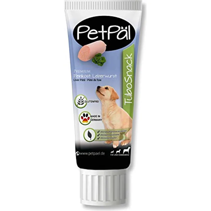 PetPäl TuboSnack Hunde Leberwurst, ohne Getreide, Salz, Zucker, 75g Premium Leckerli aus der Tube, schmackhaft und gesund, ideales Snack für Welpen, Made in Germany