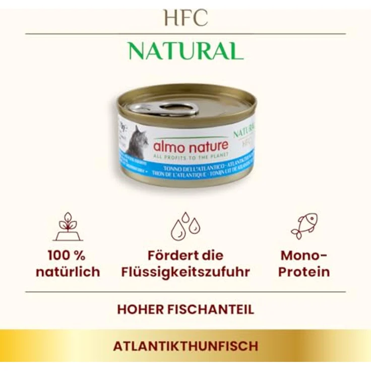 Almo Nature HFC Natural - Nassfutter für ausgewachsene Katzen - Atlantischer Thunfisch - Human Grade, Glutenfrei, Monoprotein - 6 x 70g – Bild 3