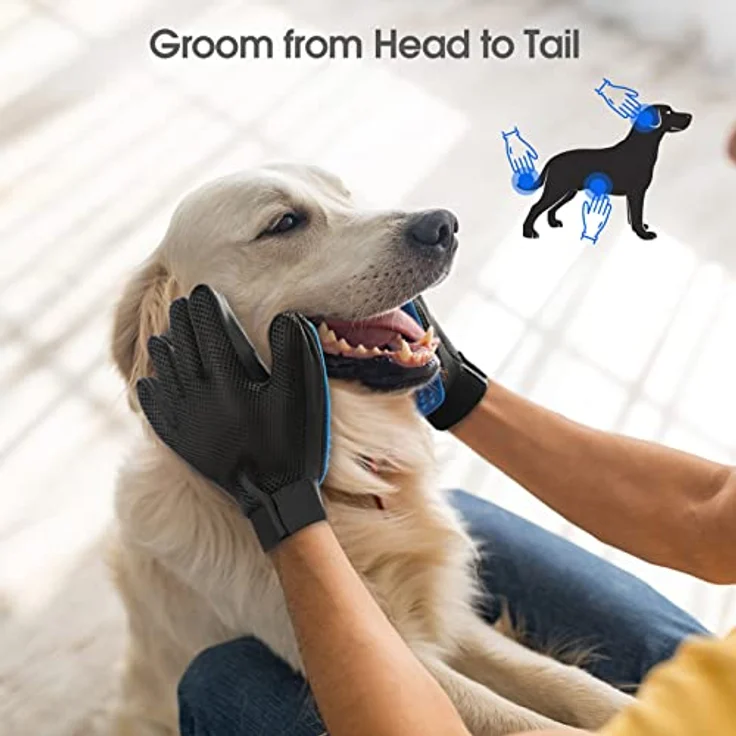 DELOMO Haustierpflege-Handschuhe 1 Paar (Blau) – Fellpflegehandschuh mit 255 Silikonspitzen, 5-Finger Design für Hunde & Katzen, waschbar, ideal für Baden und Massage – Bild 4