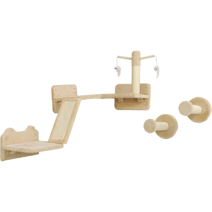 JTI GmbH Katzen Kletterwand Set, 3-teiliges Kratzmöbel mit Sisal, für Katzen bis 5 kg, beige, platzsparendes Design mit Kratzbrett, Sprungplatten und Spielball