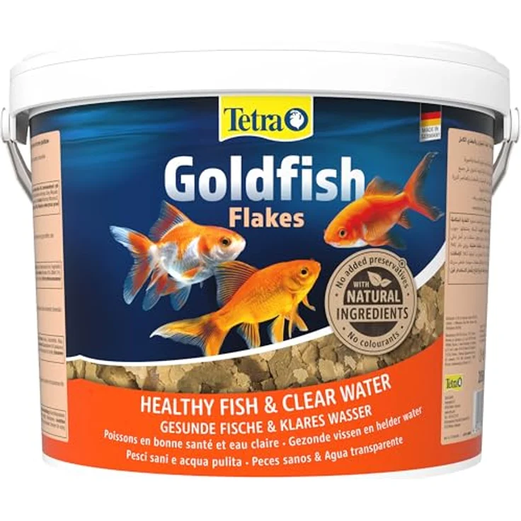 Tetra Goldfish Flakes, Flocken-Fischfutter für Goldfische und Kaltwasserfische, 10 L Eimer, reich an Vitaminen und Mineralien, ohne Farbstoffe oder Konservierungsstoffe – Bild 1