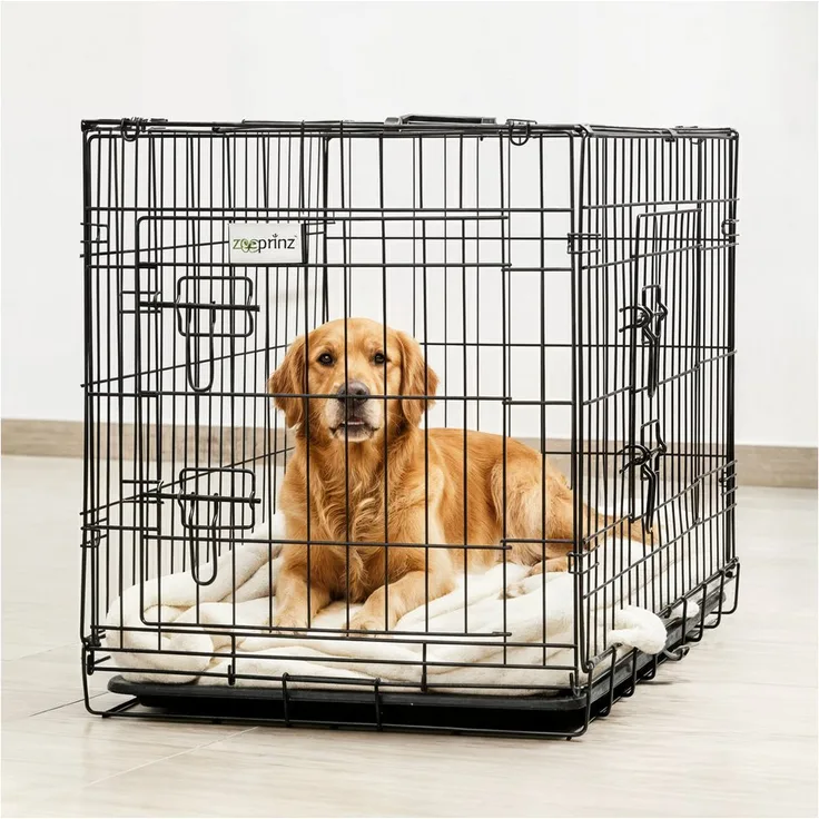 Zooprinz Faltbare Hunde-Transportbox, Eisen mit Bodenschale und Tragegriff, für kleine bis große Hunde, 4 Größen verfügbar